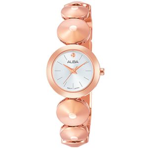 Ah8358x1 alba watch women silver white dial stainless steel metal rose gold strap quartz movt japan analog three hand fashion