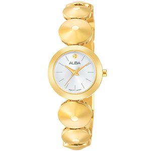 Ah8360x1 alba watch women silver white dial stainless steel metal gold strap quartz movt japan analog three hand fashion