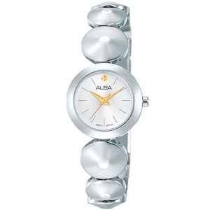 Ah8365x1 alba watch women silver white dial stainless steel metal strap quartz movt japan analog three hand fashion