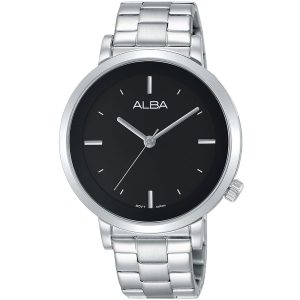 Ah8385x1 alba watch women black dial stainless steel metal silver strap quartz movt japan analog three hand fashion