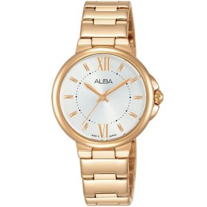 Ah8422x1 alba watch women silver white dial stainless steel metal rose gold strap quartz movt japan analog three hand fashion