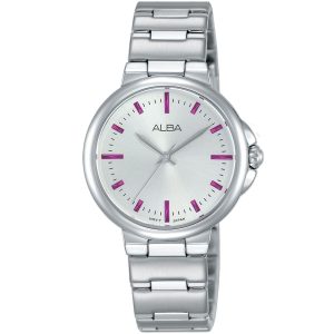Ah8427x1 alba watch women silver white dial stainless steel metal strap quartz movt japan analog three hand fashion