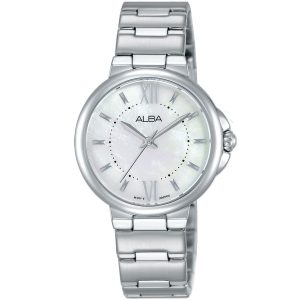 Ah8431x1 alba watch women silver white dial stainless steel metal strap quartz movt japan analog three hand fashion