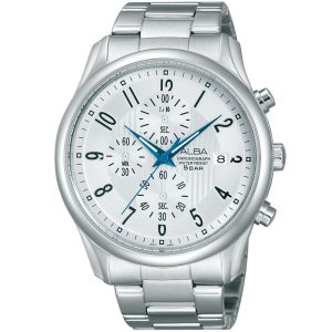 Am3153x1 alba watch men silver white dial stainless steel metal strap quartz movt japan analog chronograph water resist 5bar prestige