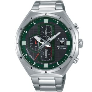 Am3395x1 alba watch men gray patterned dial stainless steel metal silver strap quartz movt japan analog chronograph water resist 10bar
