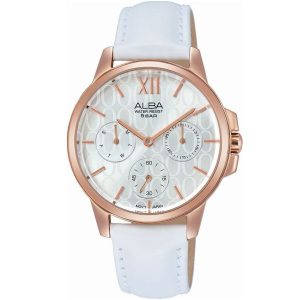 Ap6492x1 alba watch women silver patterned dial leather strap quartz movt japan analog water resist 5bar three hand fashion
