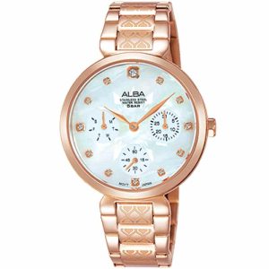 Ap6530x1 alba watch women mother of pearl white dial stainless steel water resist 5bar metal rose gold strap quartz movt japan analog three hand fashion