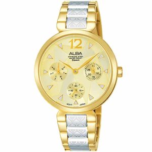 Ap6536x1 alba watch women gold patterned dial stainless steel water resist 5bar metal silver gold two tone strap quartz movt japan analog three hand fashion