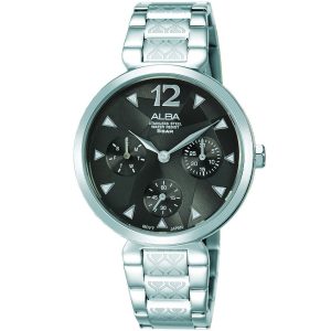 Ap6539x1 alba watch women gray patterned dial stainless steel water resist 5bar metal silver strap quartz movt japan analog three hand fashion