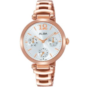 Ap6542x1 alba watch women silver white dial stainless steel metal rose gold strap quartz movt japan analog three hand fashion