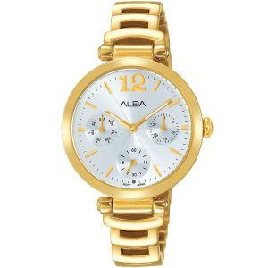 Ap6544x1 alba watch women silver white dial stainless steel metal gold strap quartz movt japan analog three hand fashion