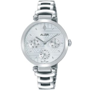 Ap6545x1 alba watch women silver patterned dial stainless steel metal strap quartz movt japan analog three hand fashion