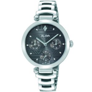 Ap6547x1 alba watch women gray patterned dial stainless steel metal silver strap quartz movt japan analog three hand fashion
