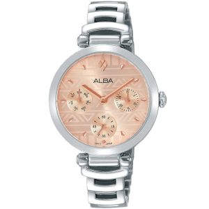Ap6549x1 alba watch women rose gold patterned dial stainless steel metal silver strap quartz movt japan analog three hand fashion