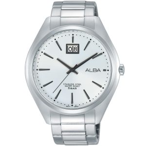 Aq5139x1 alba watch men silver white dial stainless steel water resist 5bar metal strap quartz movt japan analog three hand prestige