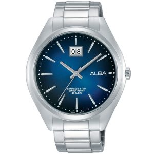 Aq5145x1 alba watch men blue dial stainless steel water resist 5bar metal silver strap quartz movt japan analog three hand prestige