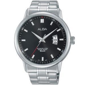 As9b25x1 alba watch men black dial stainless steel water resist 5bar metal silver strap quartz movt japan analog three hand prestige