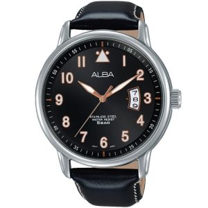 As9b29x1 alba watch men black dial leather strap quartz movt japan analog stainless steel water resist 5bar three hand prestige