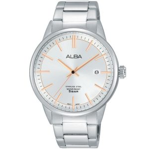 As9b85x1 alba watch men silver white dial stainless steel water resist 5bar metal strap quartz movt japan analog three hand