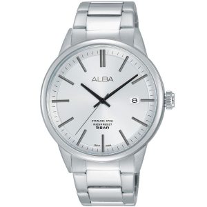 As9b87x1 alba watch men silver white dial stainless steel water resist 5bar metal strap quartz movt japan analog three hand