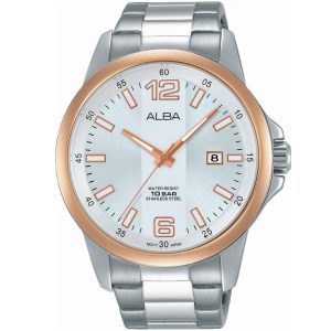 As9c42x1 alba watch men silver white dial water resist 10bar stainless steel metal strap quartz movt japan analog three hand active