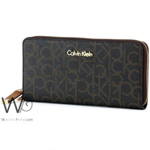 Brown calvin klein leather womens wallet ck