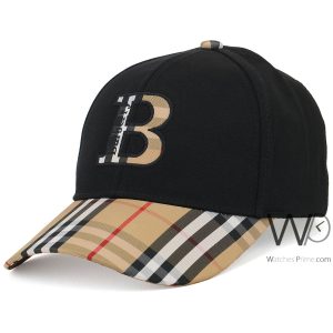 Baseball burberry b hat black beige motif icon stripe cotton cap