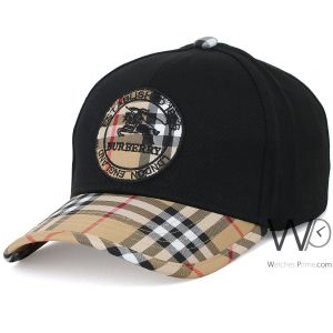 Baseball burberry london england hat black beige motif icon stripe cotton cap