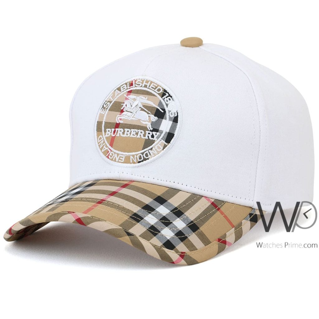 Burberry BT Motif Icon Stripe White Baseball Cap | Watches Prime