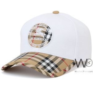 Baseball burberry london england hat white beige motif icon stripe cotton cap