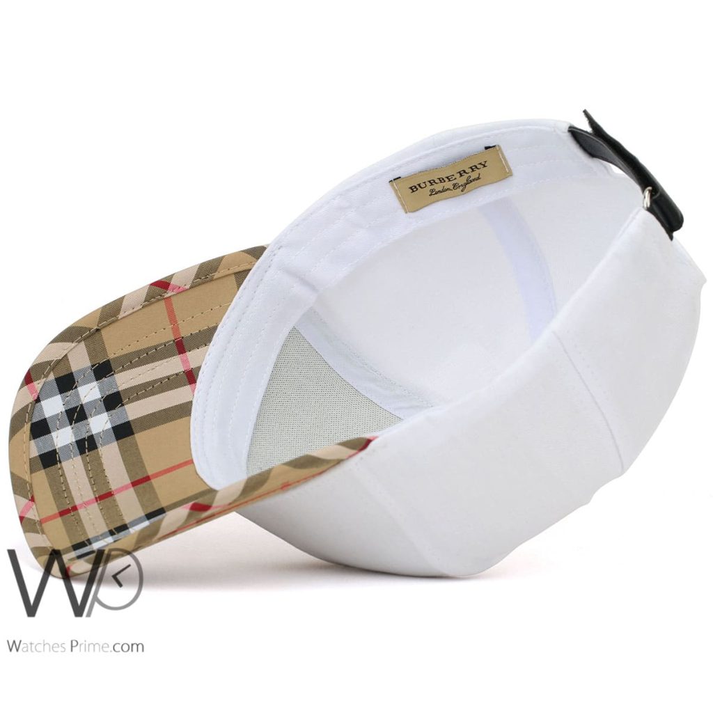 Burberry BT Motif Icon Stripe White Baseball Cap | Watches Prime