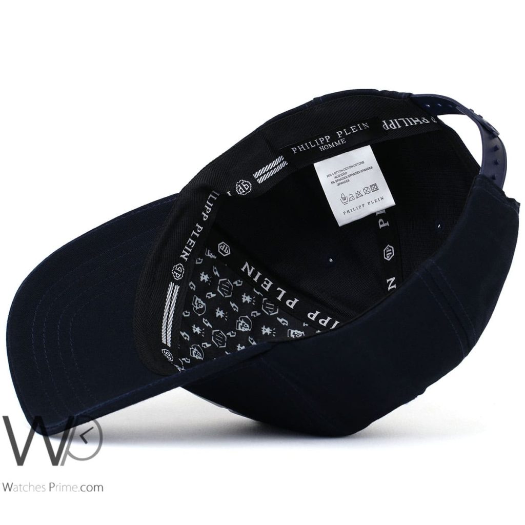 Philipp Plein PP Navy Blue Trucker Leather Cap | Watches Prime