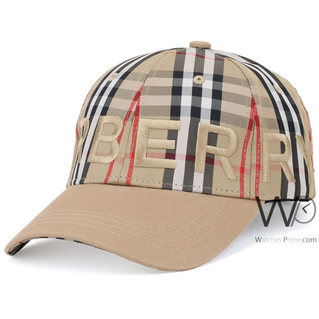 Burberry BT Beige Motif Icon Stripe Cap | Watches Prime