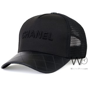 Chanel trucker cap black mesh leather snapback hat