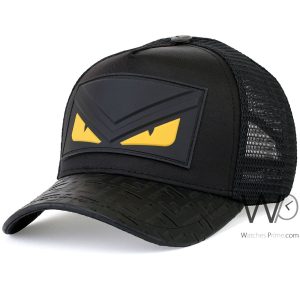 Fendi roma trucker eye leather cap black mesh snapback hat