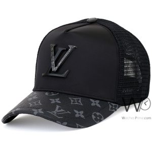 Louis vuitton lv trucker cap black mesh snapback hat
