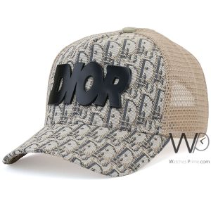 Patterned christian dior trucker cap beige mesh snapback hat