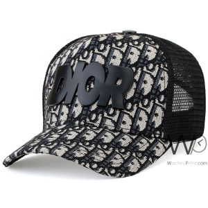 Patterned christian dior trucker cap black mesh snapback hat
