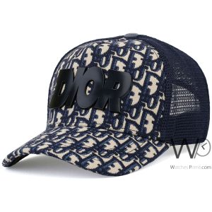 Patterned christian dior trucker cap blue mesh snapback hat