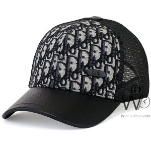 Patterned christian dior trucker hat black mesh leather snapback cap