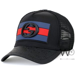 Patterned gucci gg trucker cap black mesh leather snapback hat