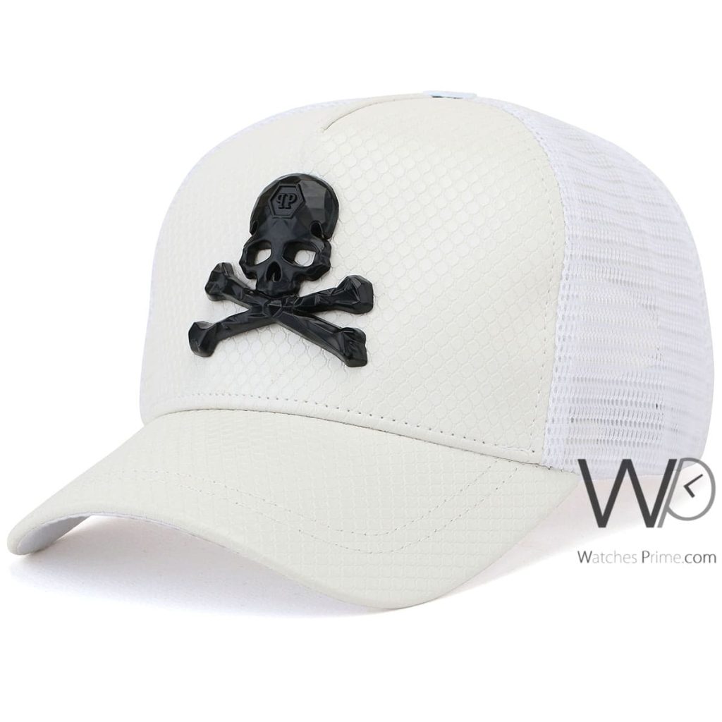 Philipp Plein PP White Trucker Leather Cap | Watches Prime