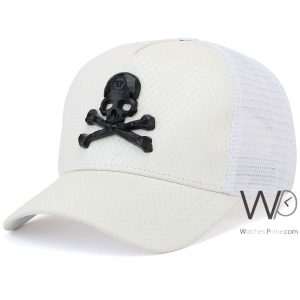 Trucker cap philipp plein pp skull white leather net hat