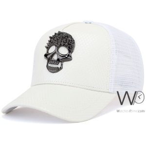 Trucker hat philipp plein pp skull white leather net cap