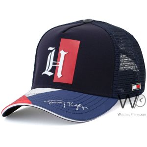 Trucker hat tommy hilfiger h nyc navy blue cotton net cap