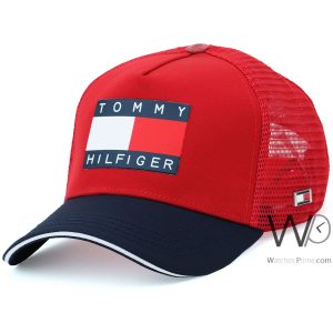 Trucker hat tommy hilfiger th 1985 red blue cotton net cap