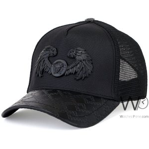Versace trucker leather hat black mesh snapback cap