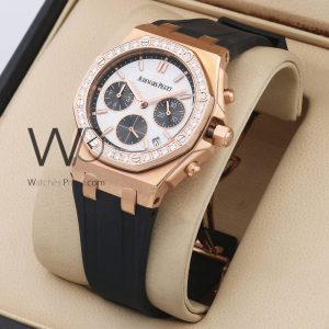 Ap audemars piguet black rubber strap white dial royal oak offshore chronograph lady watch