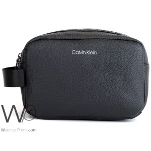 Calvin klein black wash leather hand bag for men ck