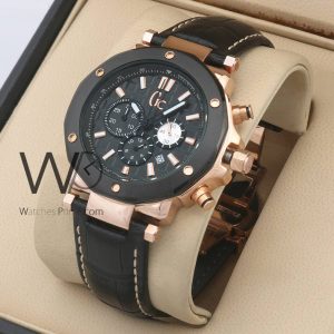 Gc guess collection black leather strap black dial chronograph men watch